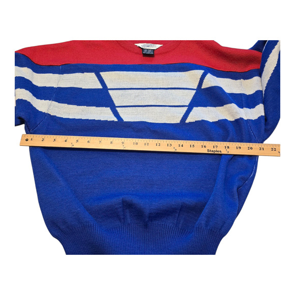 Profile Mens Vintage 80s Sweater Size Medium Red White Blue Colorblock Hong Kong - Picture 7 of 9